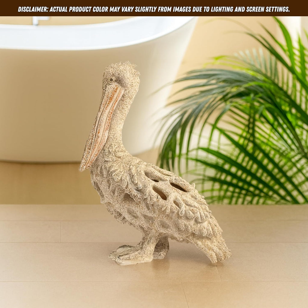 White Pelican Standing Figurine - 13.75” Coral Reef Nautical Decor Coastal Beach Home Accent Ocean Statue for Shelf, Tabletop, or Mantel Display