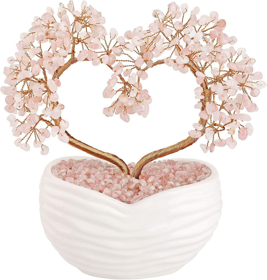 GEHECRST Rose Quartz Healing Crystals Heart Money Tree Reiki Gemstones Pink Quartz Bonsai Tree Feng Shui Crystal Ornament Home Office Desk Decor Healing Crystal Gifts for Mom Mothers Day Christmas