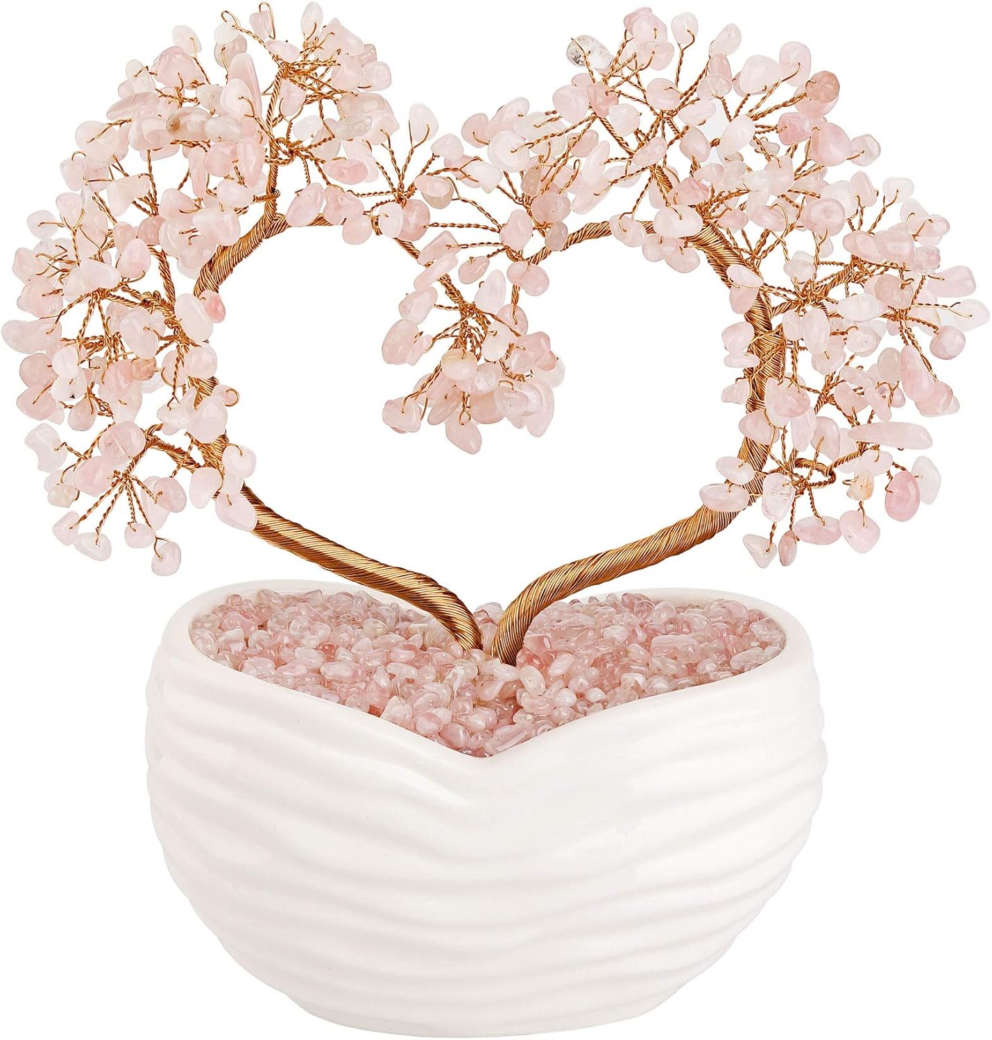 GEHECRST Rose Quartz Healing Crystals Heart Money Tree Reiki Gemstones Pink Quartz Bonsai Tree Feng Shui Crystal Ornament Home Office Desk Decor Healing Crystal Gifts for Mom Mothers Day Christmas