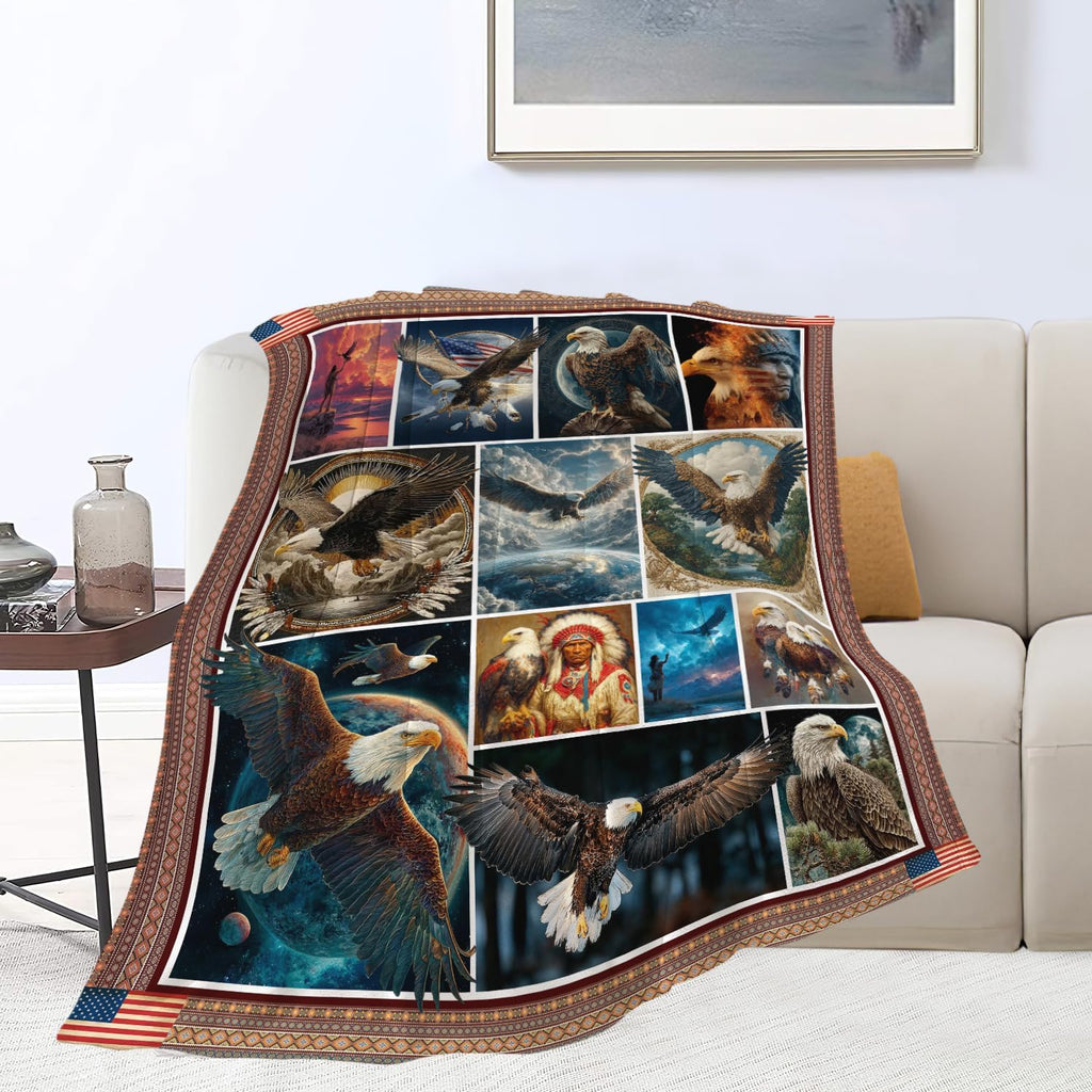 Bald Eagle Throw Blanket Native American Eagle Stuff Gifts for Kids Girls Boys Adults Women Men Soft Cozy Warm Plush Fluffy Fuzzy Fleece Blanket Decor 50''X60''