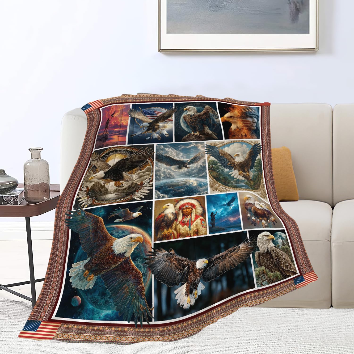Bald Eagle Throw Blanket Native American Eagle Stuff Gifts for Kids Girls Boys Adults Women Men Soft Cozy Warm Plush Fluffy Fuzzy Fleece Blanket Decor 60''X80''