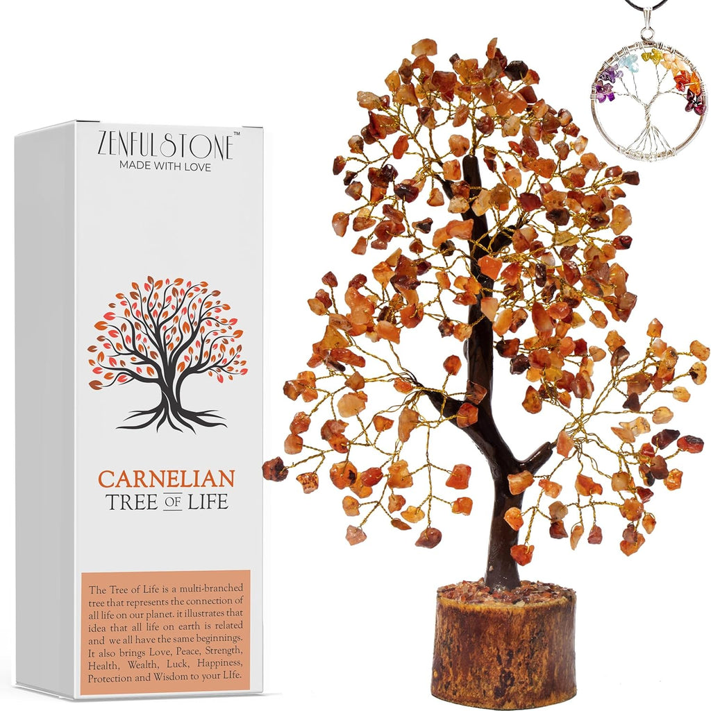 Carnelian Crystal Tree of Life for Home, Office, and Desk Décor | Handmade Bonsai for Motivation, Creativity & Success | Perfect Passion Booster Gift for Loved Ones