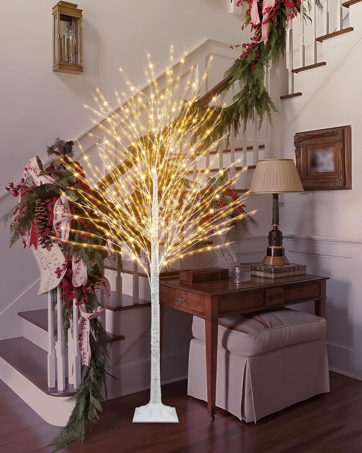 6 FT White Birch Tree with 936 LED Lights, Lighted Birch Tree Artificial Light Up Birch Twig Christmas Tree with Timer for Yard Wedding Porch Home Indoor Outdoor Decor
