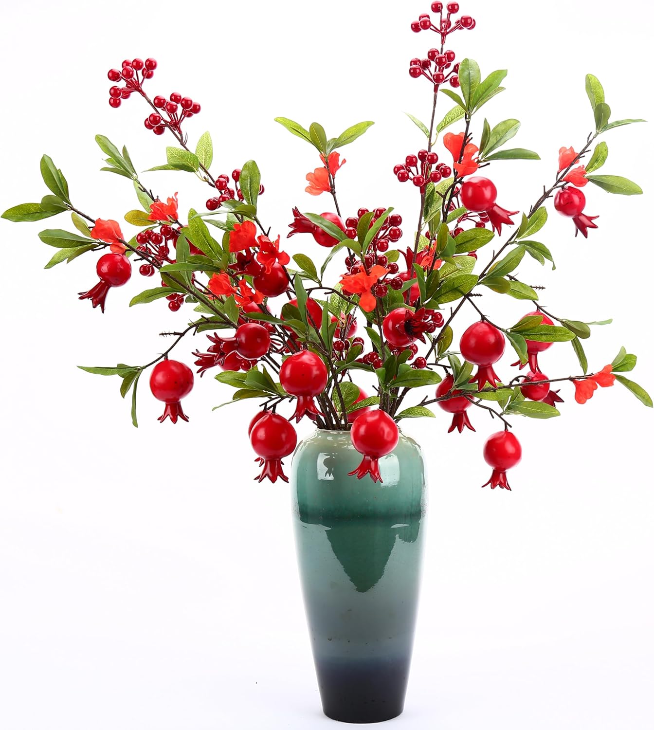 Artificial Pomegranate & Red Berry Stems - Autumn Christmas Decorations for Tree, Wreaths, Table Centerpiece & DIY Crafts