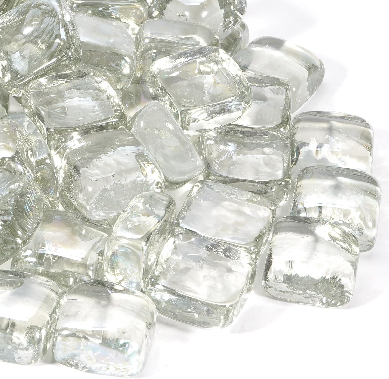 Clear Fire Pit Glass Cube, Tempered Glass Bead for Fireplace, Firepit Indoor or Outdoor, Propane and Natural Gas, 20 Pounds Fire Rocks, Heat Resistant, No Poping, Crystal Reflective