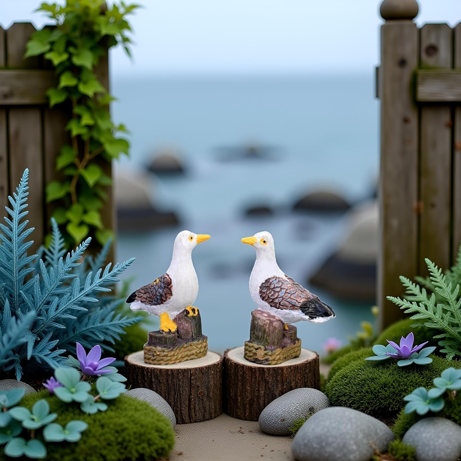 2 Pcs Miniature Seagull Stand Stump Fairy Garden Accessories, Sea Bird Mini Figurine for Fairy Garden Decor, Micro Landscape Decoration, Terrarium Decoration, Desk Decor, Plant House
