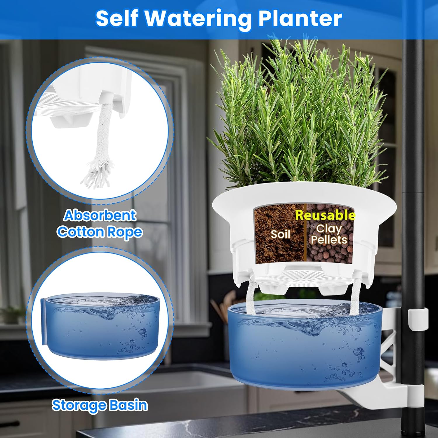Smart Venus Fly Trap Terrarium Kit with Grow Light Timer & Metal Stand, African Violet Pots Self Watering Planter for Cactus,Herbs,Carnivorous Plants, Christmas Birthday Gifts for Women Garden Lover
