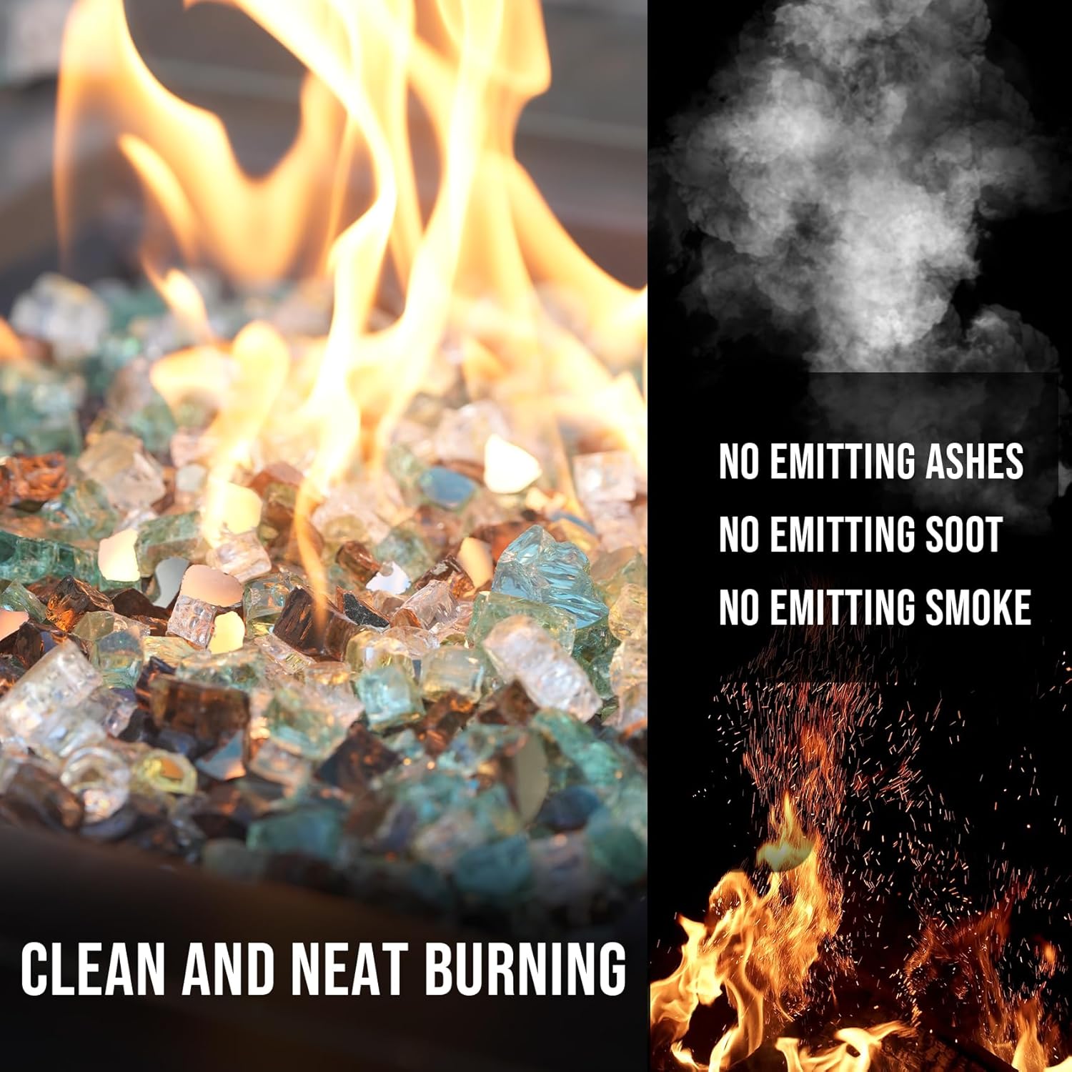 Skyflame 10-Pound Blended Fire Glass for Decorating Fire Pit Fireplace Landscaping - 1/2 Inch Reflective Tempered Fireglass Gold, Light Green, Copper