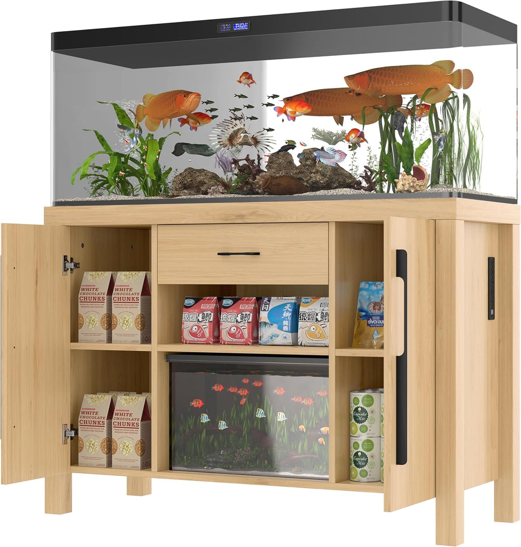 55-75 Gallon Heavy-Duty Aquarium Stand,Fish Tank Cabinet with Power Outlets & Storage | 880LBS Capacity, 2 Cabinets, Adjustable Shelf, Thickened Tabletop for Fish Tanks/Reptile Terrariums