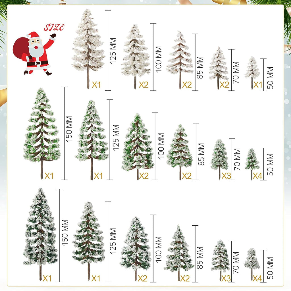 Skylety 35 Pieces Model Trees 1.2-6.3 Inch Mixed Miniature Trees Diorama Supplies Fake Plants Train Scenery Landscape Christmas Village Architecture DIY Crafts(Dark Green, Green, White,Snowy Cedar)