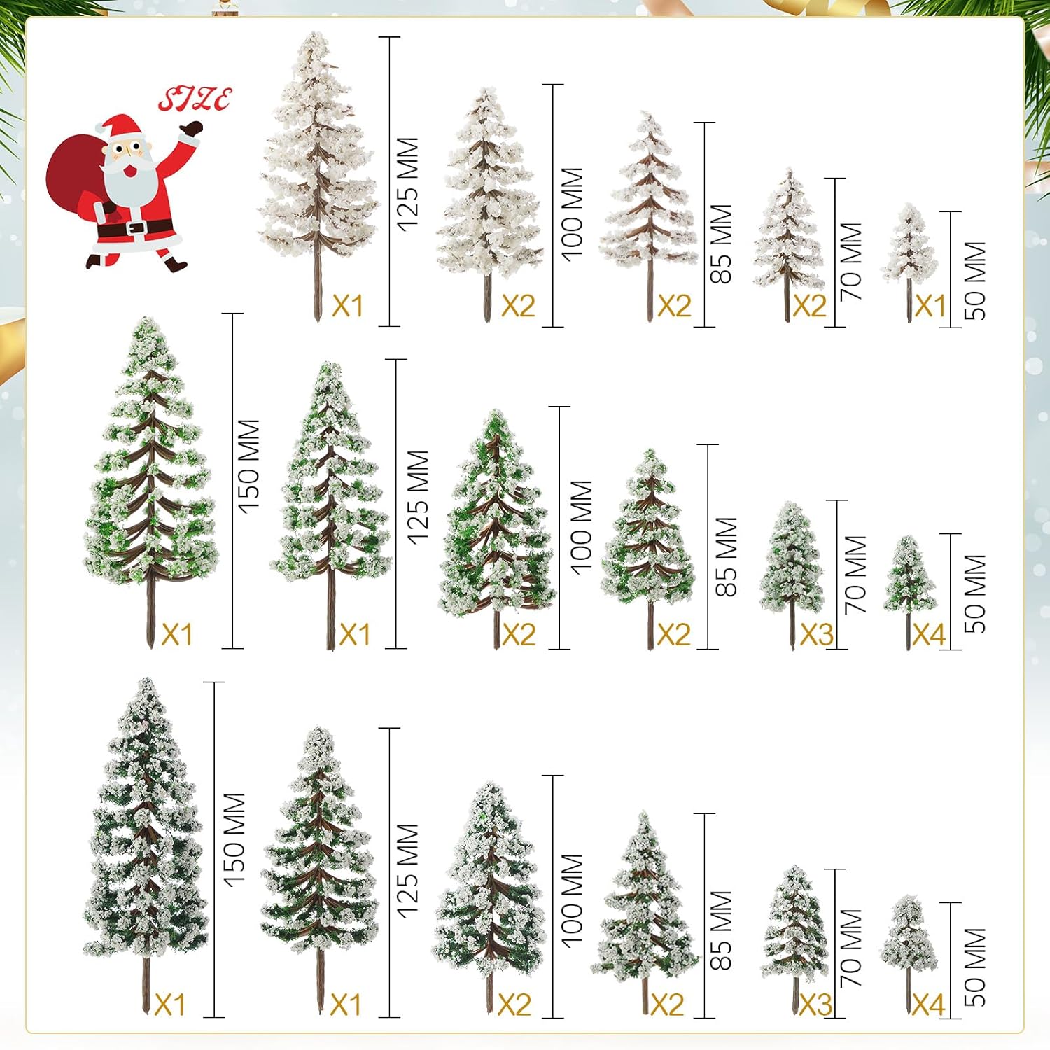 Skylety 35 Pieces Model Trees 1.2-6.3 Inch Mixed Miniature Trees Diorama Supplies Fake Plants Train Scenery Landscape Christmas Village Architecture DIY Crafts(Dark Green, Green, White,Snowy Cedar)