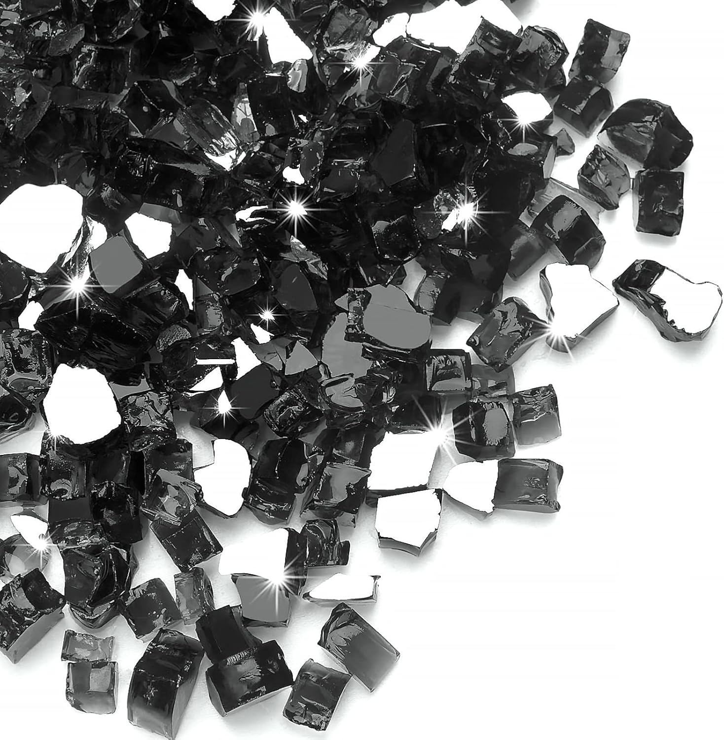 35 lbs Black Fire Glass for Propane Fire Pit, 1/2 Inch Fire Pit Glass Rocks for Gas Fireplace, Reflective Glass Rocks for Fire Pit Table