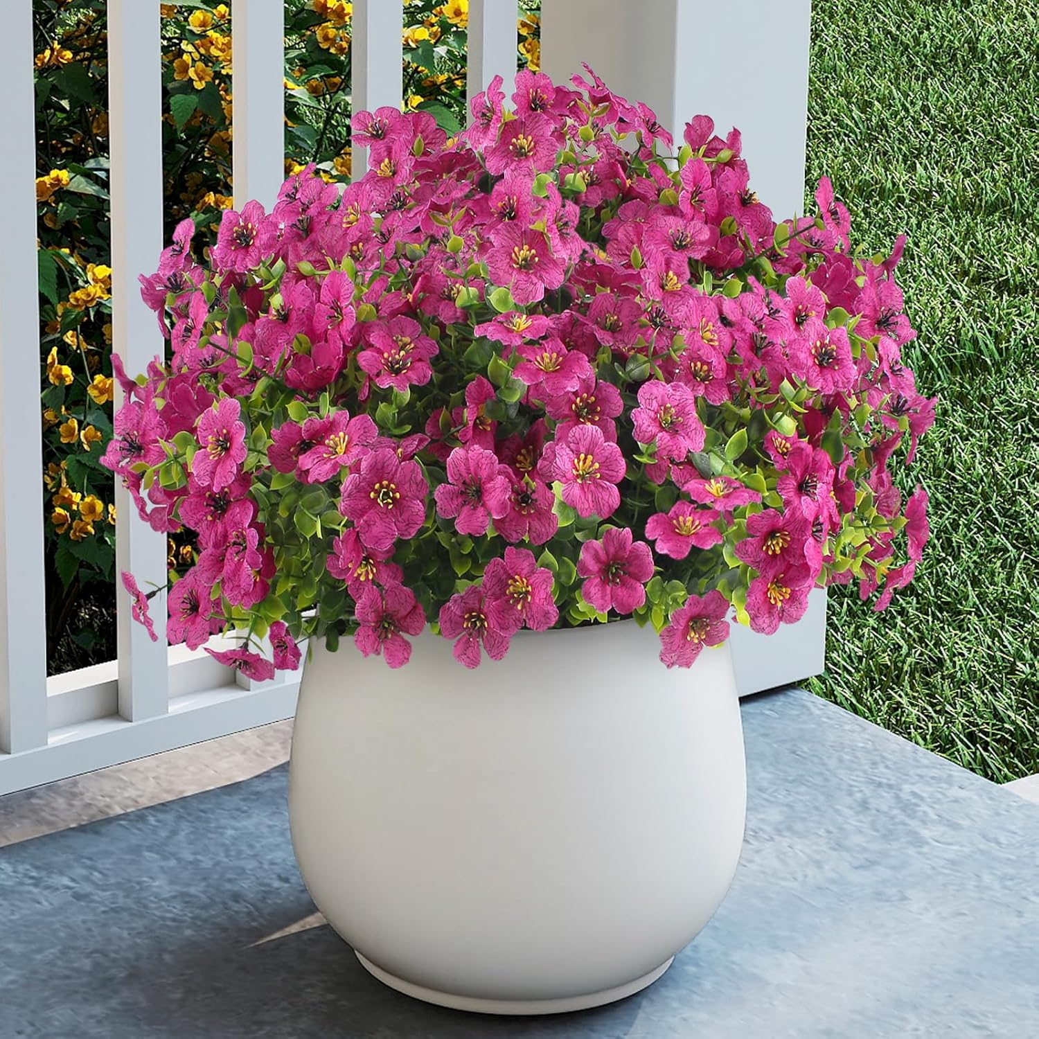 12 Bundles Artificial Faux Flowers, UV-Resistant Silk Fake Plants Spring Summer Decoration Indoor Outdoor Decor for Home, Porch, Balcony, Lawn, Yard - Spring, Summer, Fall, All Seasons (Pink)
