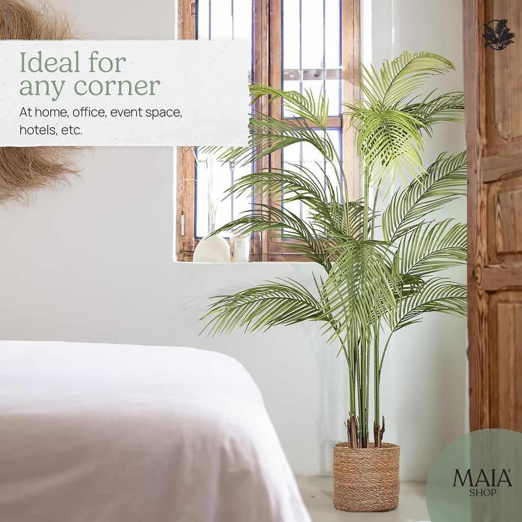Maia Shop 5ft 11in Artificial Palm Tree Plant for House, Apartment or Office – Realistic Fake Indoor Plants for Living Room, Kitchen, Bedroom, Entryway or Bathroom – Faux Greenery for Home Décor