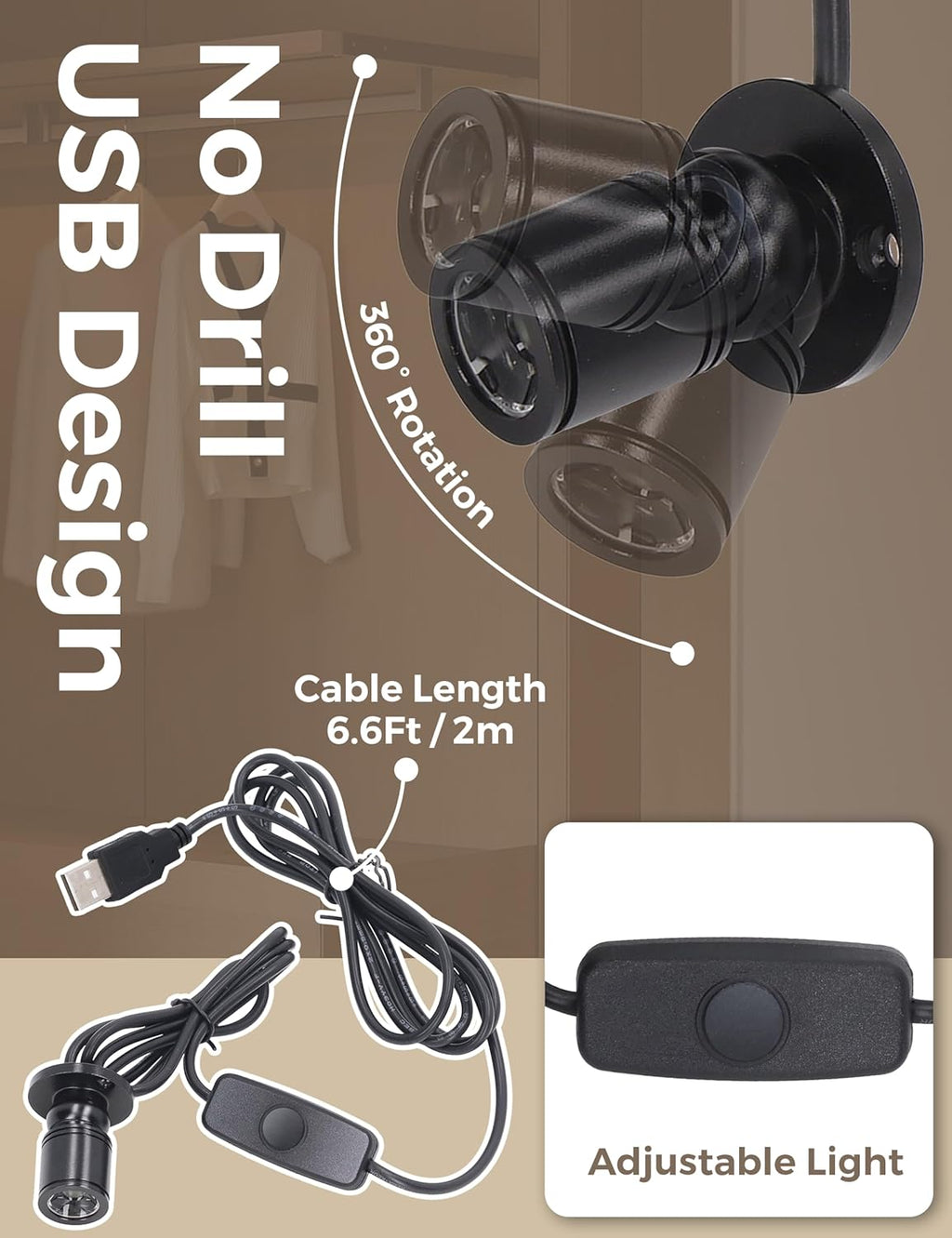 LED Mini Spot Light for Display, Small Spotlight USB, 5V Miniature Spot Lights for Closet, Artwork, Jewelry, DIY Craft and Plants, 6.6 Ft Cable 1 Watt 3 Types(4000K, Soft Light1)