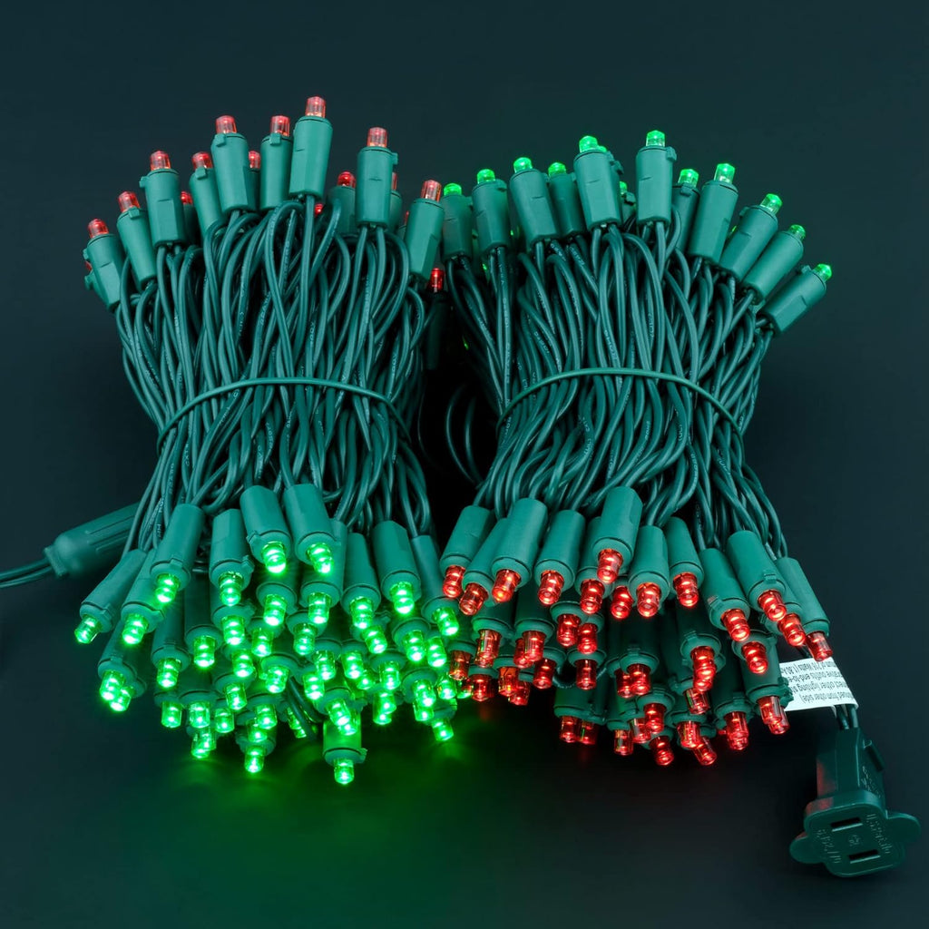 YULETIME 200 Red & Green Wide Angle LED Christmas Lights, 66 Feet Green Wire UL Certified 5mm Holiday String Light Set (Red & Green)