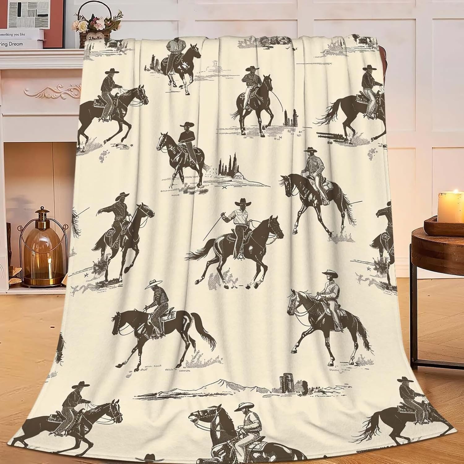 Western Cowboy Throw Blanket Wrangler Horse Stuff Gifts for Boys Girls Kids Adults Women Men Soft Cozy Warm Plush Fluffy Fuzzy Fleece Blanket Decor 40''X50''