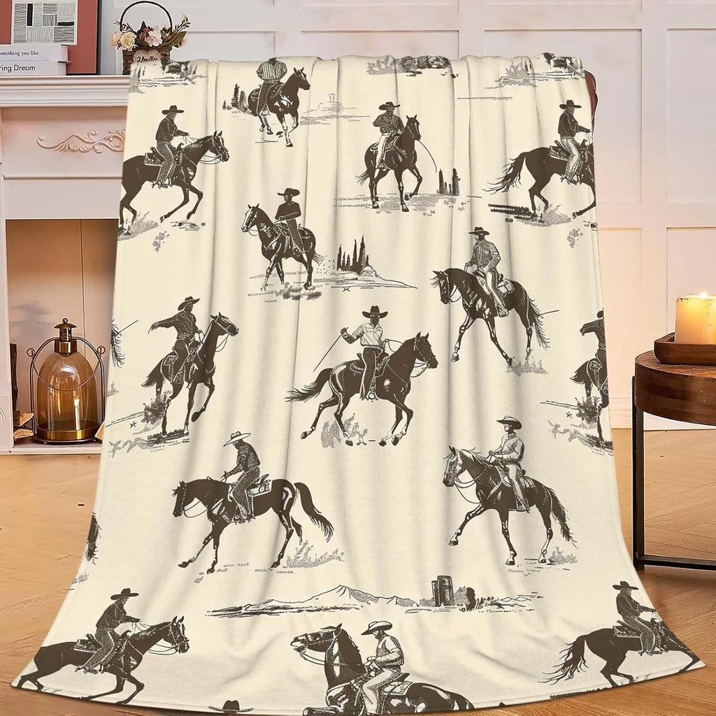 Western Cowboy Throw Blanket Wrangler Horse Stuff Gifts for Boys Girls Kids Adults Women Men Soft Cozy Warm Plush Fluffy Fuzzy Fleece Blanket Decor 60''X80''