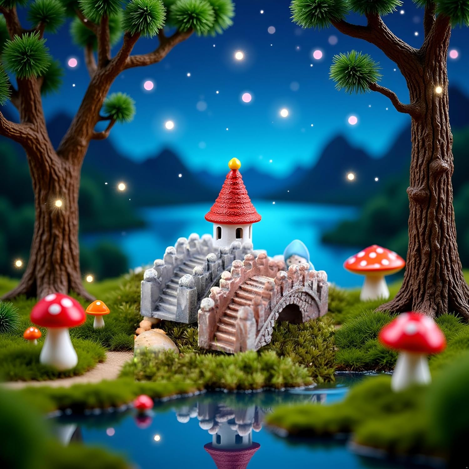 2Pcs Fairy Garden Ornaments, Miniature Bridge Micro Landscape Miniature Ornaments Dollhouse Garden Decor Fish Tank Aquarium Decoration Random Color Miniatures(ZS330)