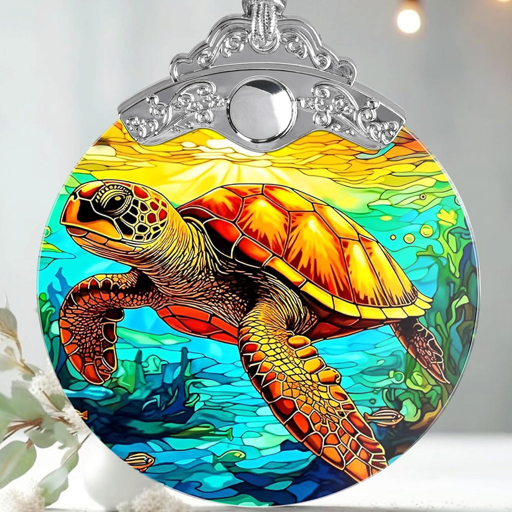 Stained Glass Christmas Ornament, Jocidea Sea Turtle Christmas Decorations, Christmas Tree Ornament, Sea Turtle Lovers Gifts, Holiday Decor and Xmas Gifts Ideas