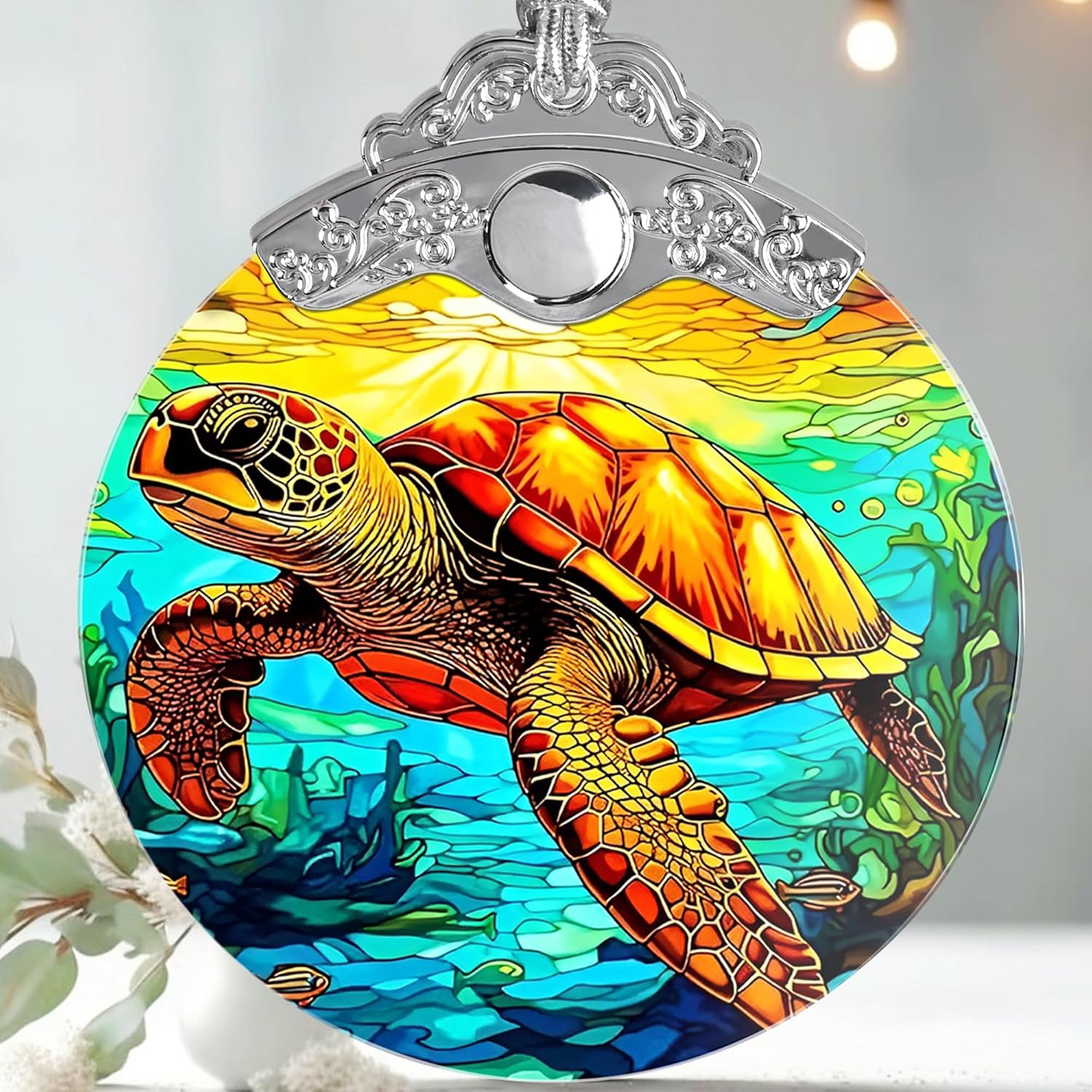 Stained Glass Christmas Ornament, Jocidea Sea Turtle Christmas Decorations, Christmas Tree Ornament, Sea Turtle Lovers Gifts, Holiday Decor and Xmas Gifts Ideas