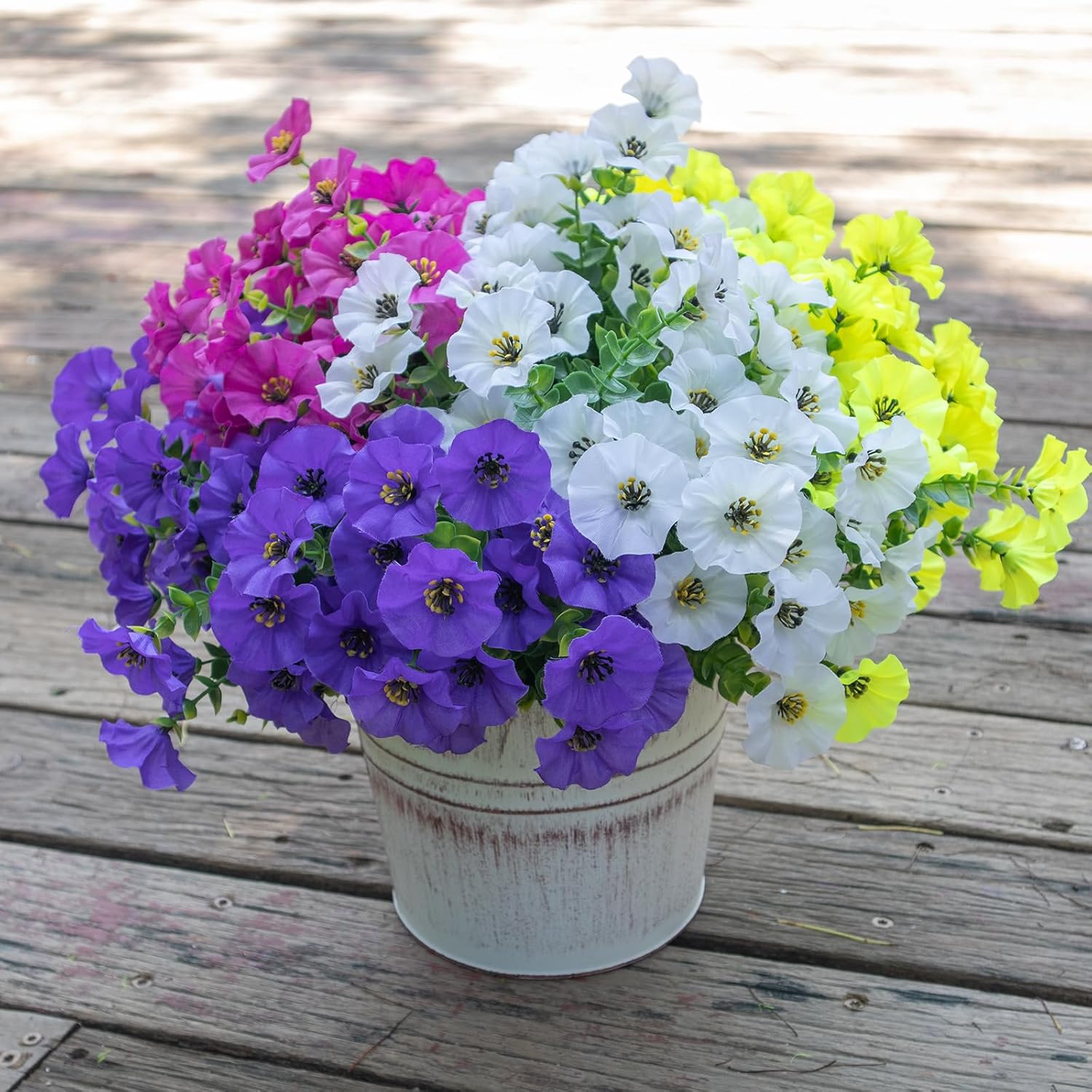 Artificial Flowers for Outdoors,UV Resistant Artificial Outdoor Flowers,Not-Fading Faux Flowers for Outdoor Planters Front Door Porch Yard Patio Garden Home Decor,12 Bundles Mix 4 Colors