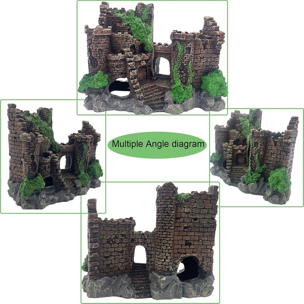 Aquarium Resin Castle Decoration,Ancient Design Fish Tank Ornaments Betta Hideout Stone Cave Accessories for Shrimp Turtle Guppy Crabs (3Pcs)