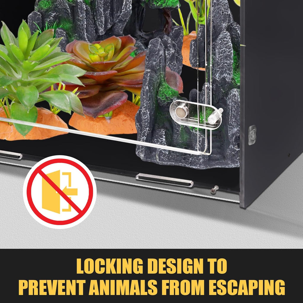 10 Gallon Reptile Tank - 12x12x18 Crested Gecko Tank Enclosure - Acrylic Habitat with Ventilation for Lizard, Spiders & Snakes