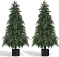 2Pack Artificial Topiary Trees, 4FT Faux Cypress, Faux Evergreen Pine Shrubs Plants with Pot, Potted Plants for Front Porch Indoor Outdoor Garden Christmas Decor