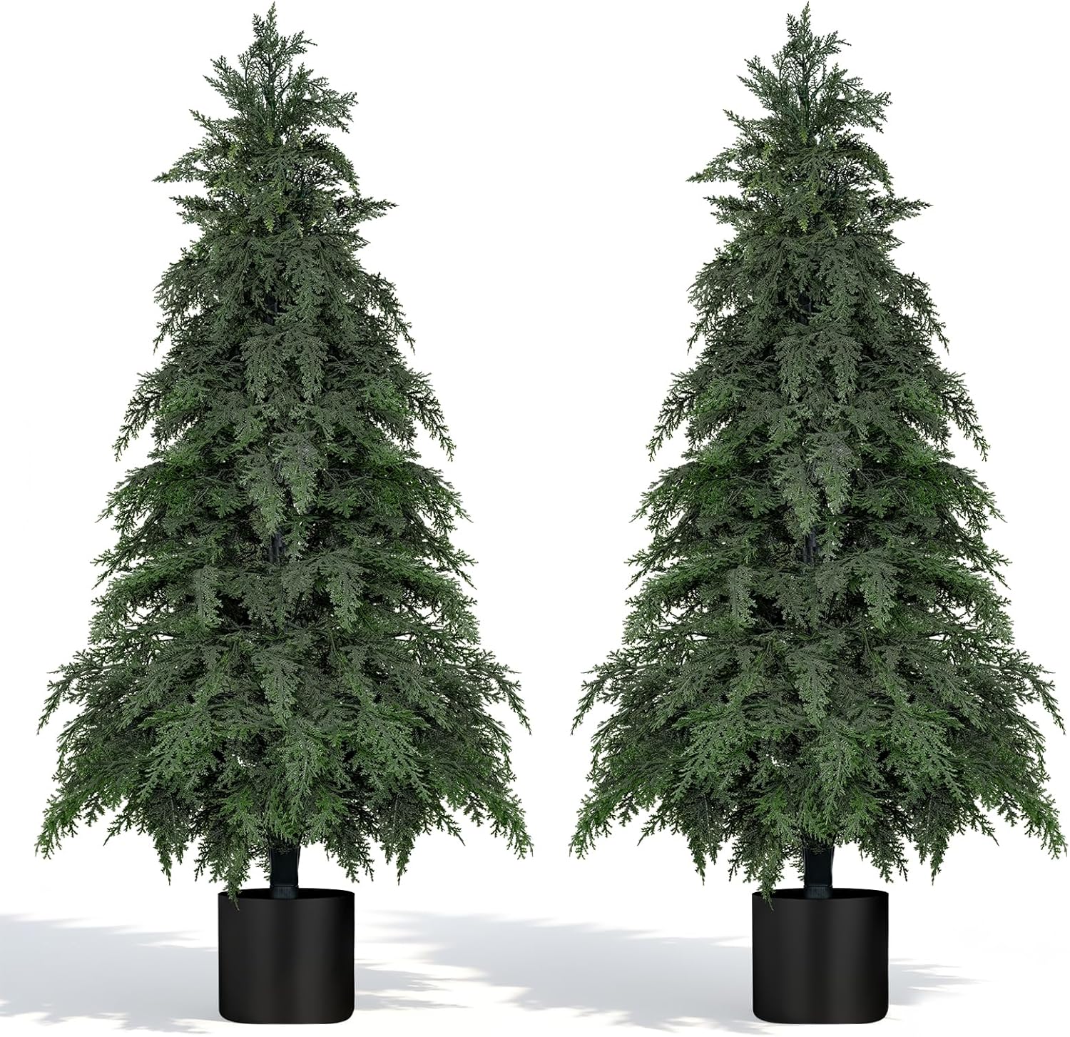 2Pack Artificial Topiary Trees, 4FT Faux Cypress, Faux Evergreen Pine Shrubs Plants with Pot, Potted Plants for Front Porch Indoor Outdoor Garden Christmas Decor