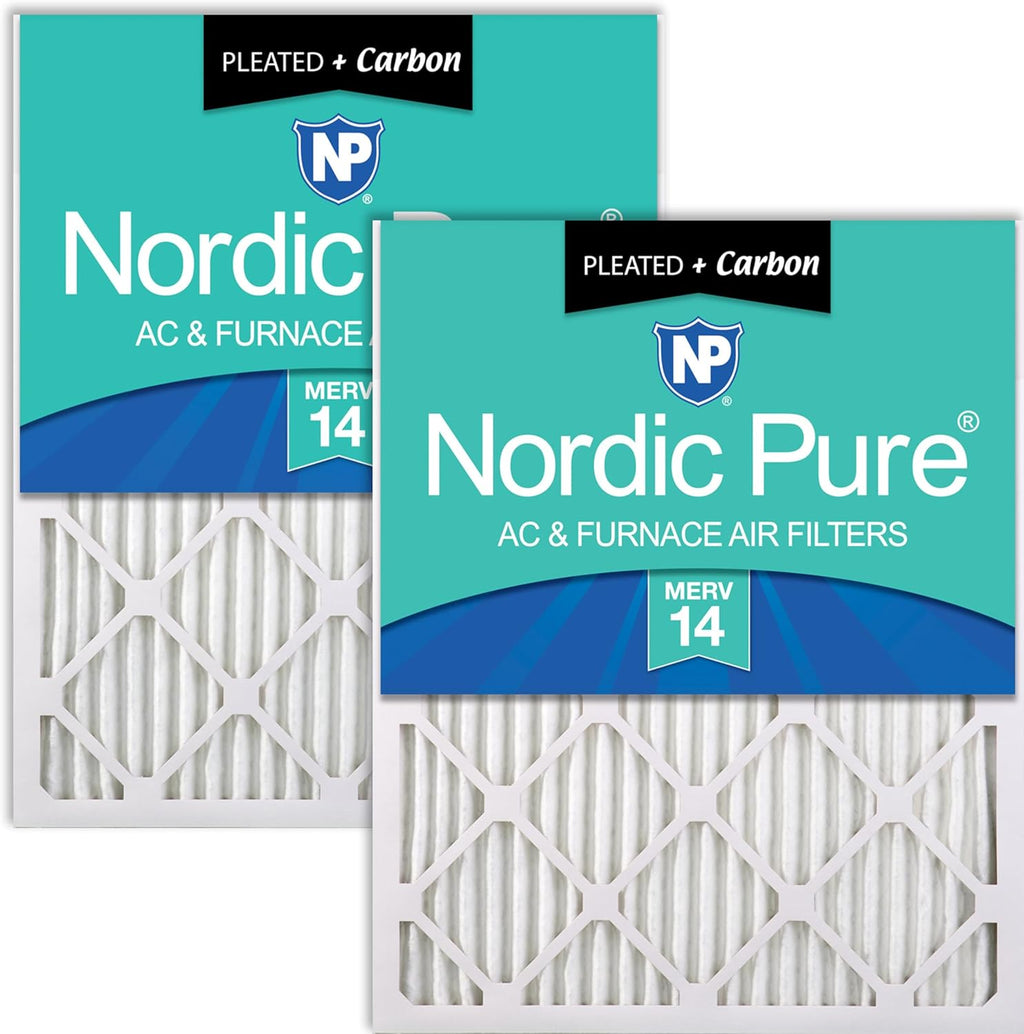 Nordic Pure 20x25x1 (19 1/2 x 24 1/2 x 3/4) Pleated Air Filters MERV 14 Plus Carbon 2 Pack