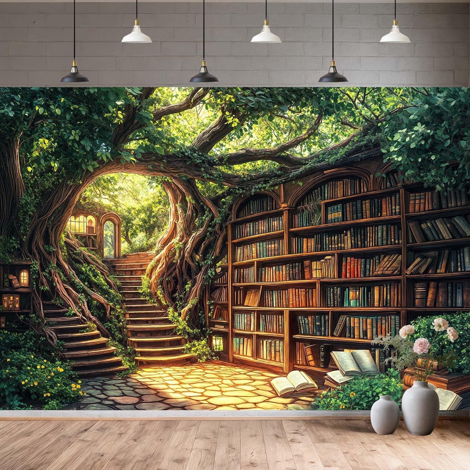 10X6 Forest Fairy Enchanted Library Backdrop Magical Woodland Bookshelf Green Garden for Photography Magic Nature Party Birthday Baby Shower Photo Shoots Decor Props