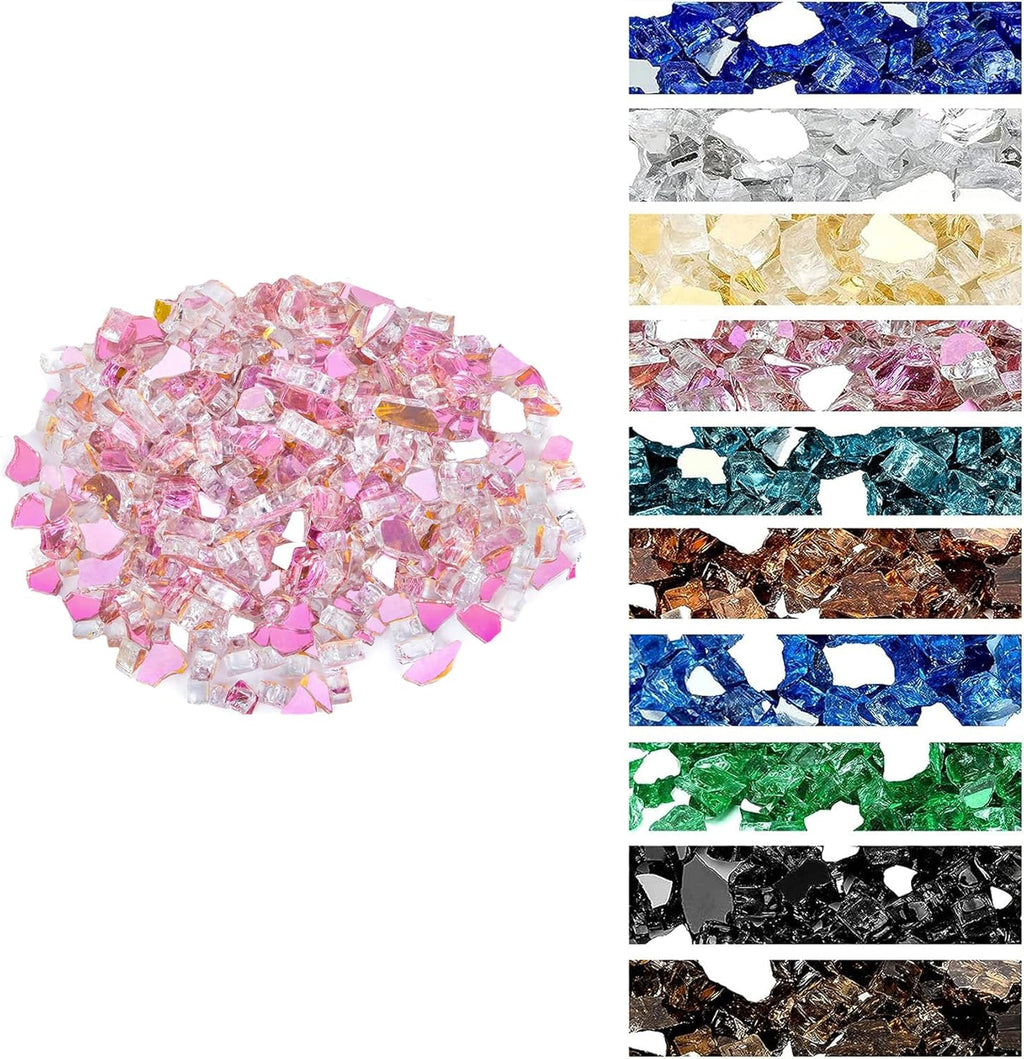 Onlyfire 10 pounds Fire Glass for Propane Fire Pit and Gas Fireplace, 1/4 Inch Reflective Firepit Glass Rocks for Fire Pit Table and Fire Bowl, High Luster Rose Gold