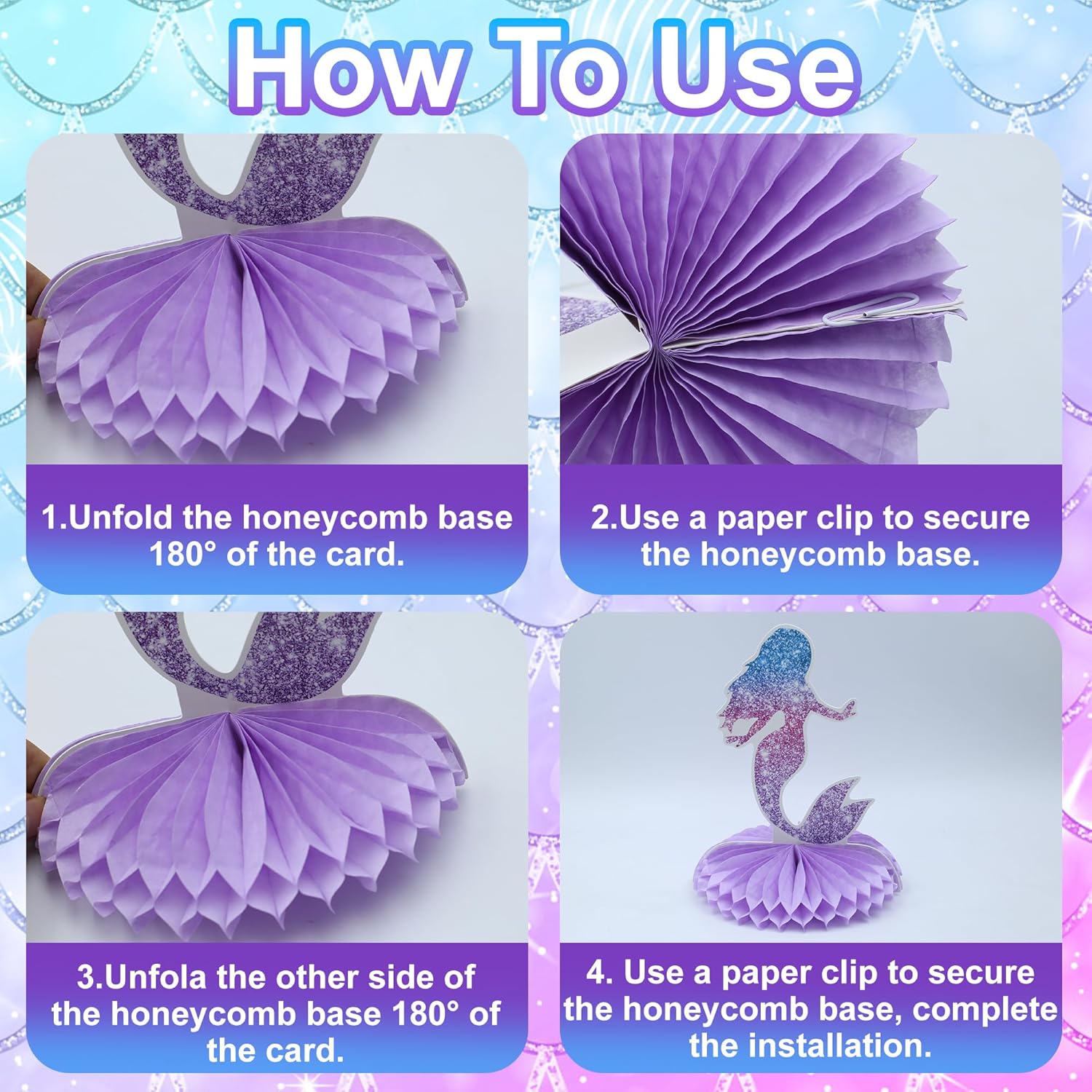 9 PCS Mermaid Honeycomb Centerpieces for Table, Mermaid Birthday Decorations Under The Sea Table Decor Ocean Theme Honeycomb Ornaments for Girl Baby Shower Birthday Party DIY Supplies