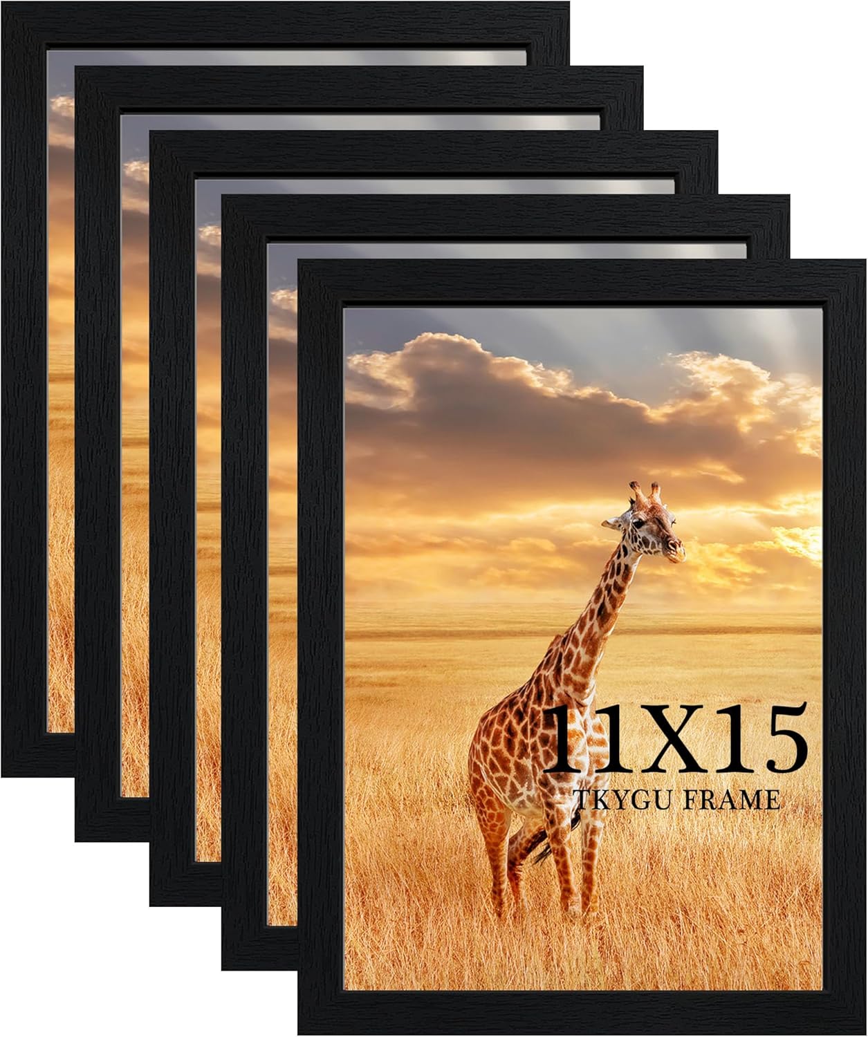 11x15 Picture Frame Set of 5,Wooden Frame 11x15 Wall Gallery Poster Photo frame Black with Durable Shatter Resistant Plexiglass for Wall Mounting Family -friend- wedding best gift