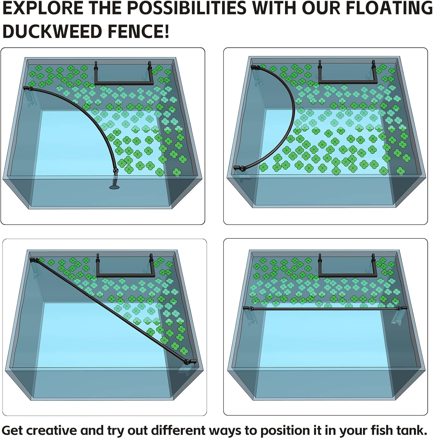 Aquarium Floating Plant Corral, Intercepting Floating Plants from Filters and Heaters, Adjustable Height with Water Level, Can Be Used to Framed and Frameless Aquariums. (Combo Pack).