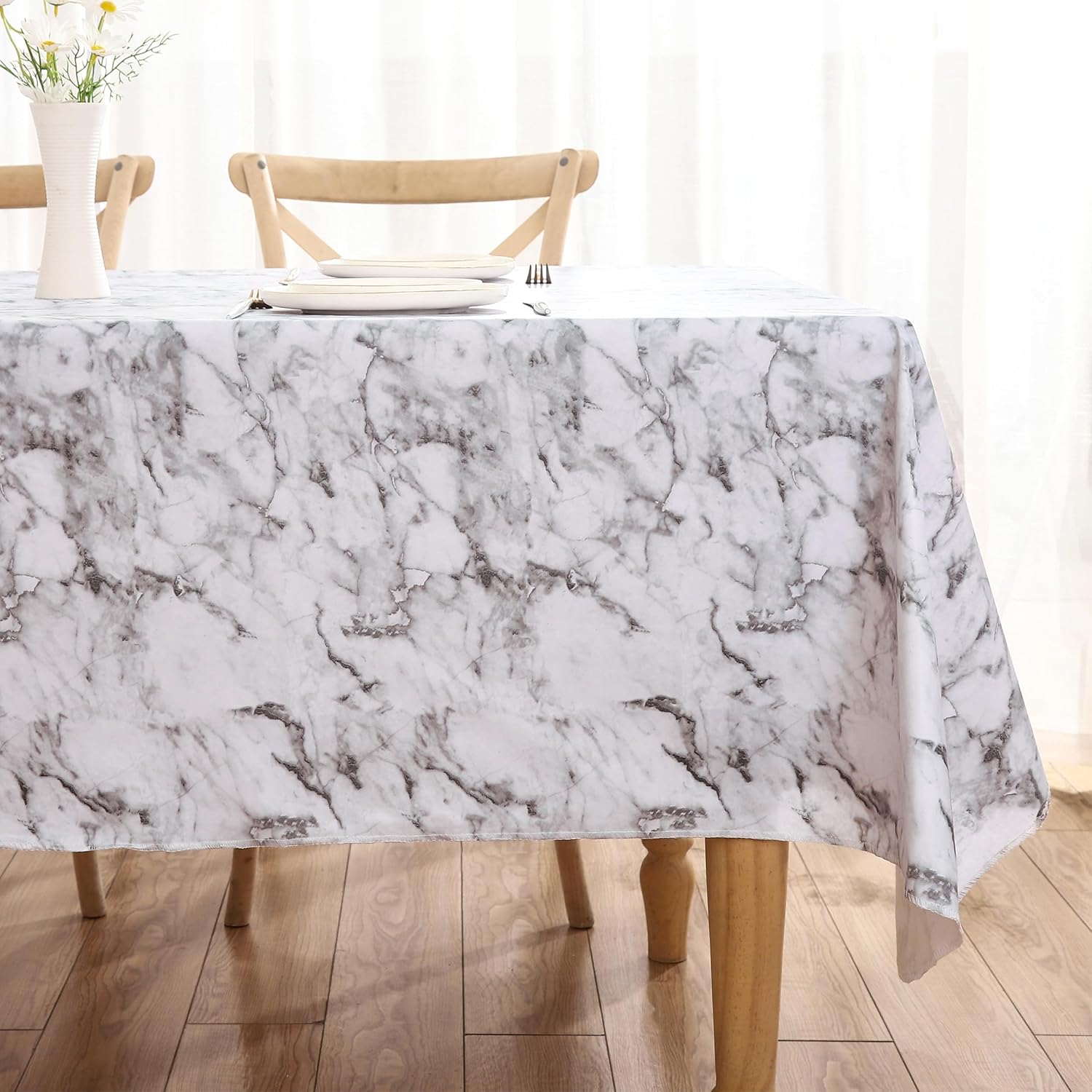 Walrus Heavy Duty Vinyl Tablecloth with Flannel Backing Waterproof Oil-Proof Plastic Table Cloth Stain-Resistant Wipeable Rectangle or Square Table Cover for Indoor and Outdoor (Marble, 60X84 Inch)