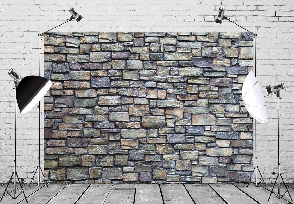 12x10ft Fabric Rustic Brick Wall Backdrop Retro Rustic Countryside Grunge Rock Stone Texture Photography Background Retro Wallpaper Birthday Holiday Party Banner Photo Studio Shoot Studio Props