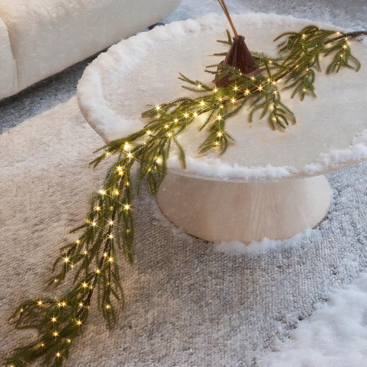 Fudios Lighted Norfolk Pine Garland with Timer, Garland with Lights 6FT USB Powered and Battery Operated 110LED Fairy Lights for Mantle Fireplace Christmas Decoration