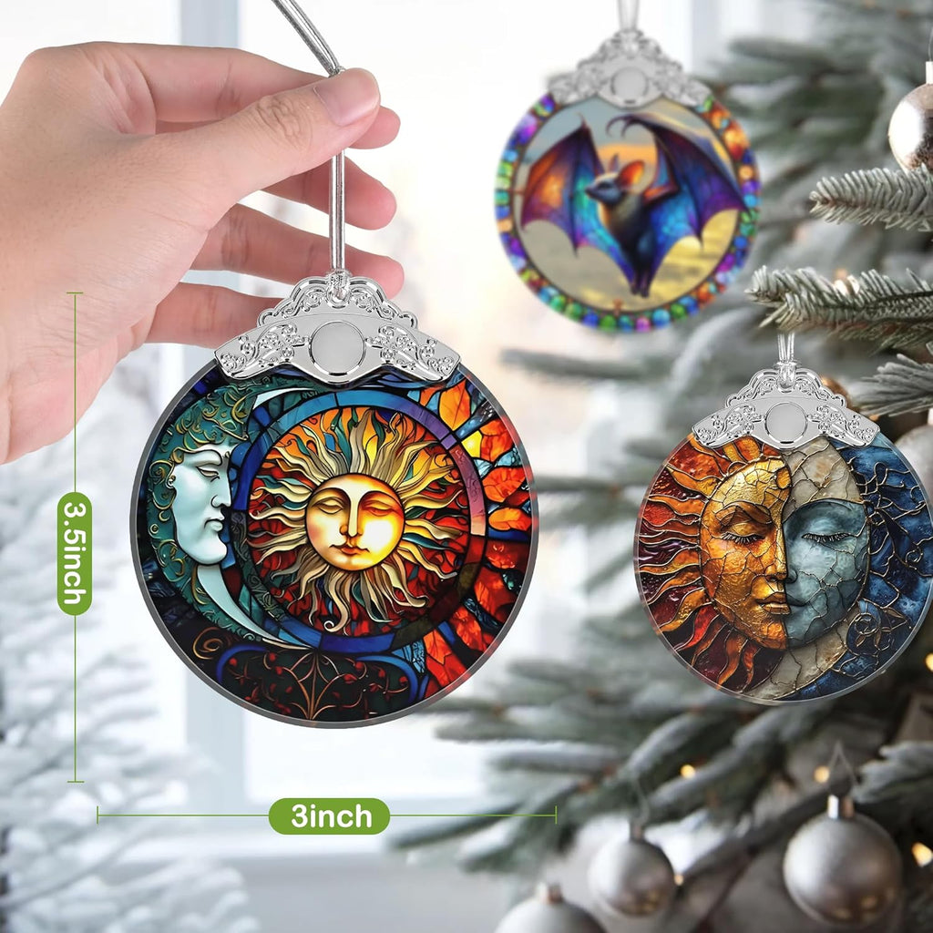 Christmas Ornament, 2025 Ornaments for Christmas Tree, Stained Glass Hanging Ornament, Holiday Ornaments, Unique Gift Idea - Gorgeous Sun and Moon