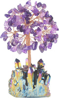 Natural Amethyst Crystal Tree, Quartz Cluster Rainbow Titanium Crystals Base, Feng Shui Bonsai Money Tree for Wealth and Luck