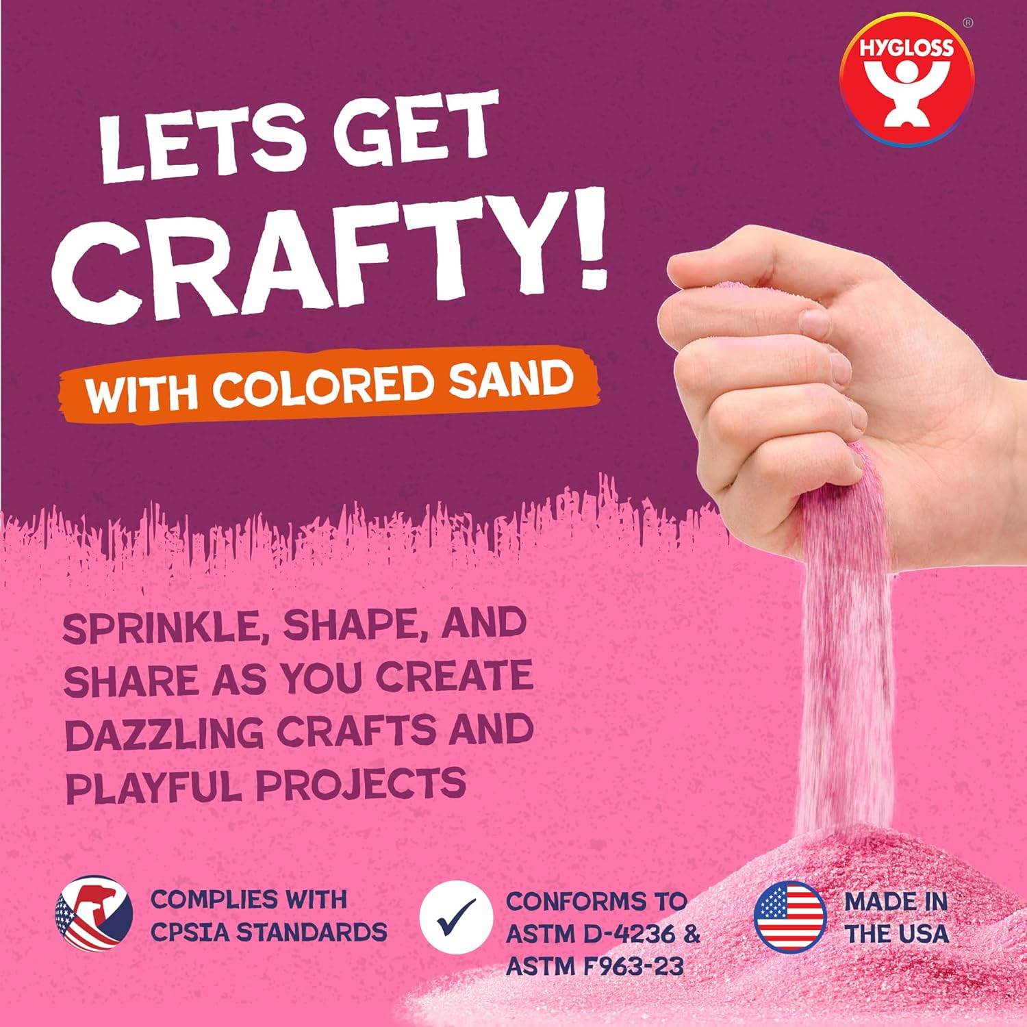 Hygloss Colored Sand for Crafts – 1 lb Bottle, Magenta – Vibrant Colorful Fine Sensory Play Sand Art Kits for Kids – Classroom Activities for Children 3 4 5 6 7 8 9 10 11 12 – Safe for Ages 3+