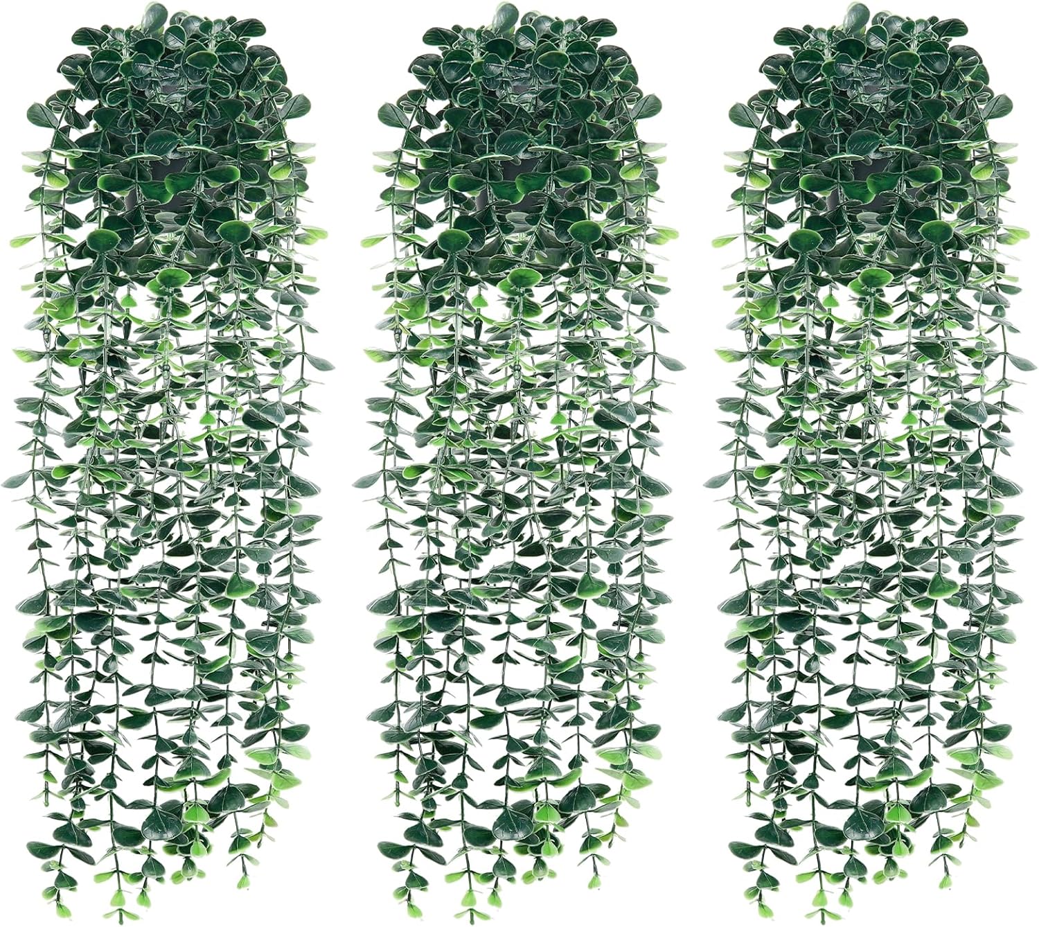 Artificial Hanging Eucalyptus Plants，Fake Plant Eucalyptus Small Decor Faux Hanging Vine Plants Wall Greenery for New Home Decoration，for Floating Shelf Indoor Outdoor Pack of 3