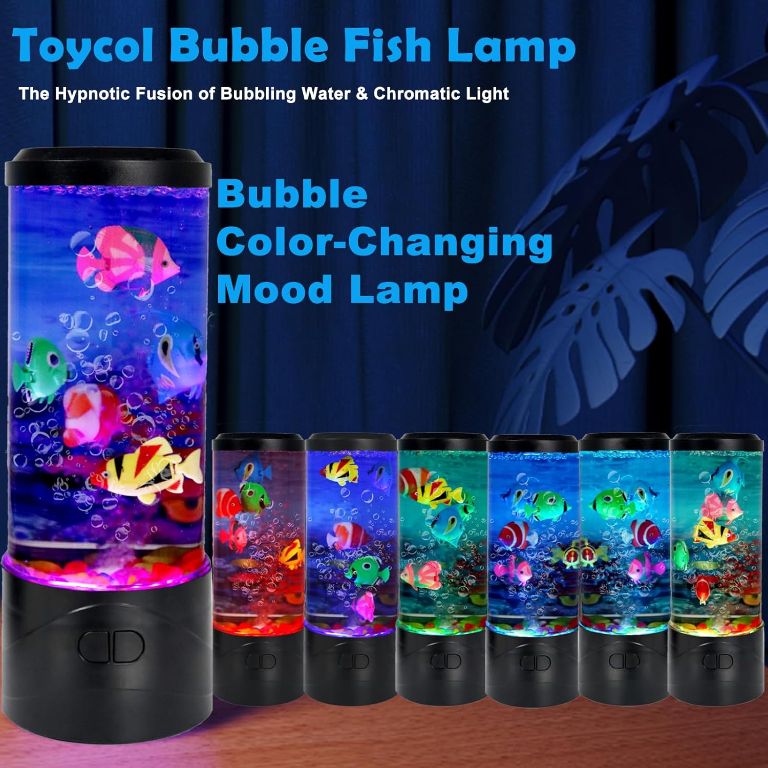 Toycol Bubble Fake Fish Lamp, Sensory Aquarium Lamp with 5 Floating Fake Fish & 7 Colors Light, Night Light for Relax and Decoration, Ideal Gift for Kids and Adults