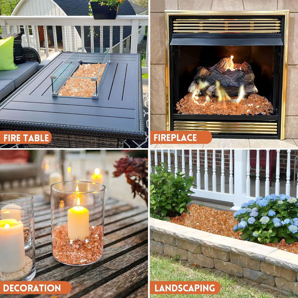GasSaf 1/4 Inch Fire Glass Reflective Tempered Fireglass Cut Crushed FireGlass for Fire Pit, Fireplace, Replaces Existing Gas Logs & Lava Rocks (10 Pound)(Champagne Reflective)