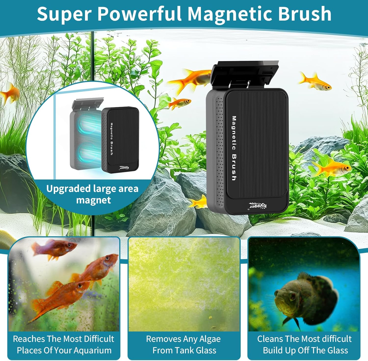 hygger Aquarium Magnet Glass Cleaner, Magnetic Fish Tank Cleaner with 2 Blades for Glass and Acrylic Aquariums, Aquarium Algae Scraper with Super Strong Magnet for Tank Thickness Up to 0.2 Inch (S)