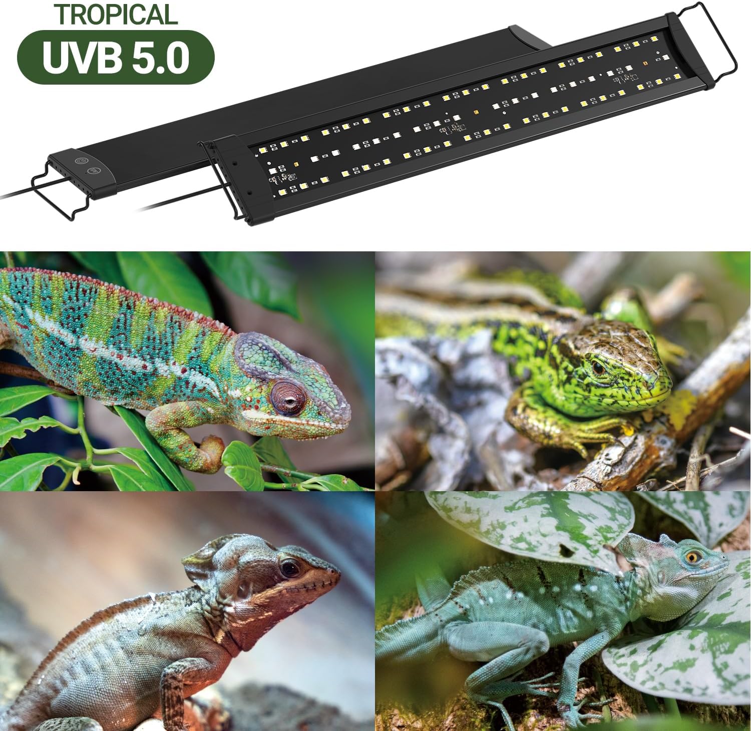 Dimming LED UVB Reptile Light, 24“ LED Reptile Light Bar with Brightness Adjustment & 3 Light Modes, UVB 5.0