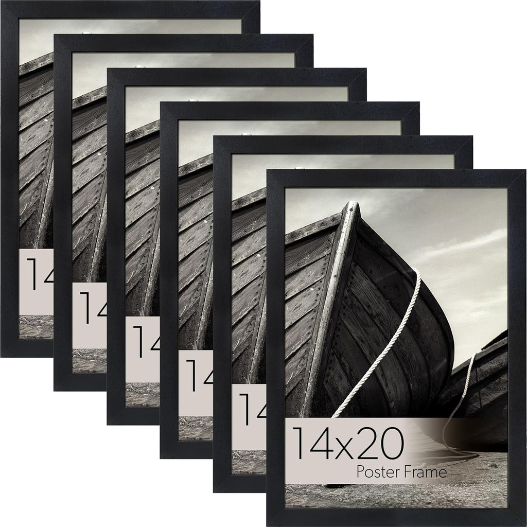 wallsthatspeak Elements 14x20 Picture Frame, Wall Hanging Black Poster Frame Displays Vertically or Horizontally, Includes Durable Plexiglass, Set of 6