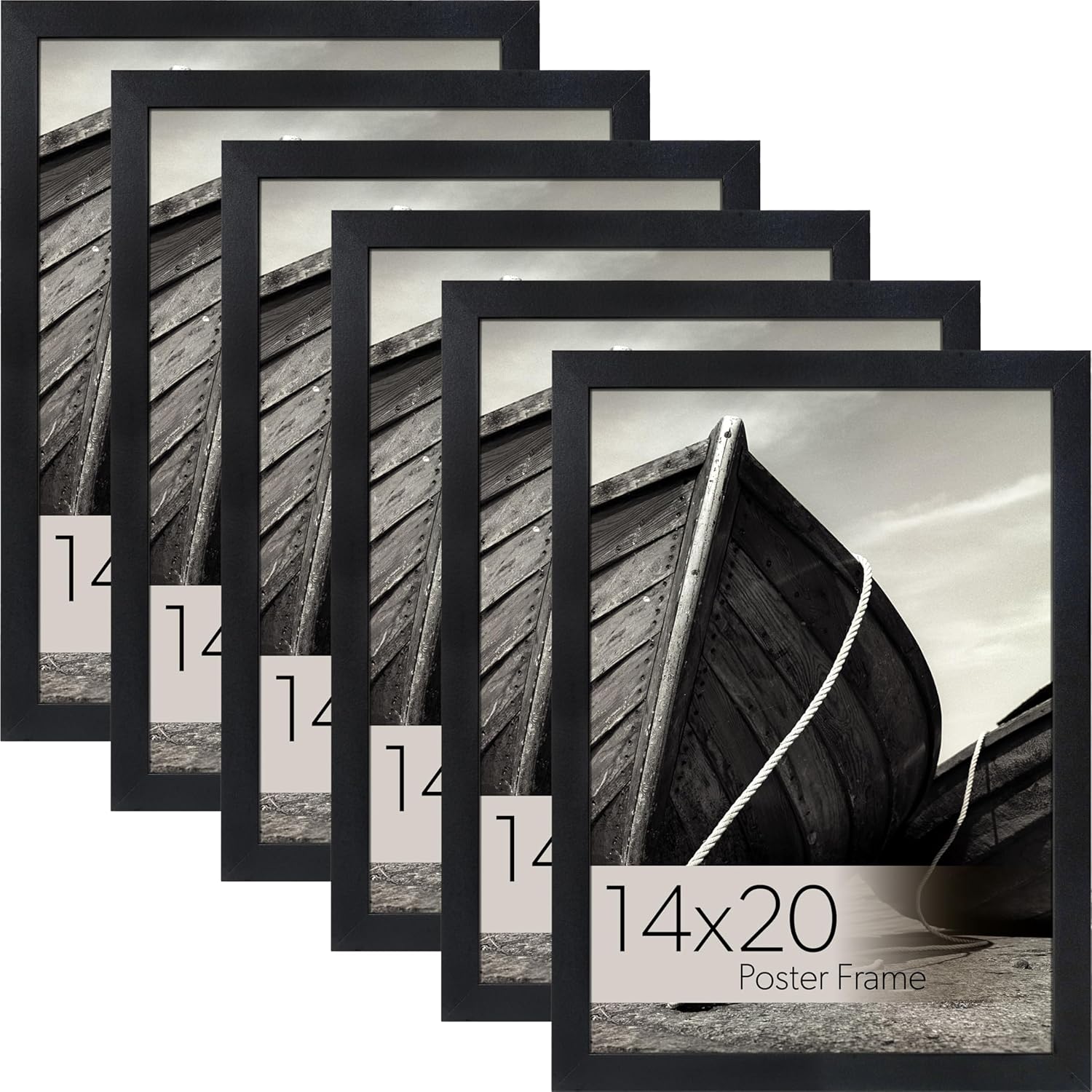 wallsthatspeak Elements 14x20 Picture Frame, Wall Hanging Black Poster Frame Displays Vertically or Horizontally, Includes Durable Plexiglass, Set of 6