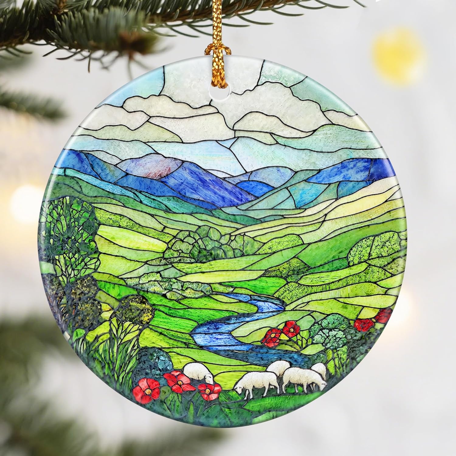Christmas Ornaments, Dodosky 2.8in Ceramic Green Irish Hills Ornament, Xmas Decor, Christmas Tree Ornaments, Xmas Decorations for Tree, Holiday Ornament, Gifts for Women, Men, Nature Lovers